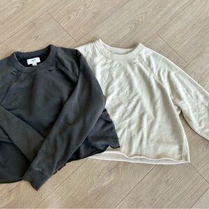 Aerie Women’s 2 Cropped Sweatshirt Gray Cream Size XS Distressed Pullover Lounge